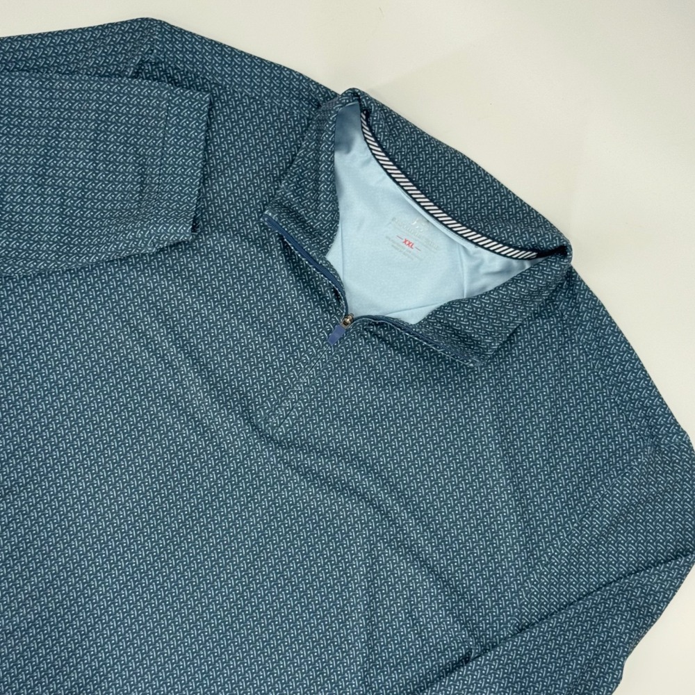 Southern Tide Mens XXL Blue Geometric Print Quarter Zip Pullover Golf Shirt